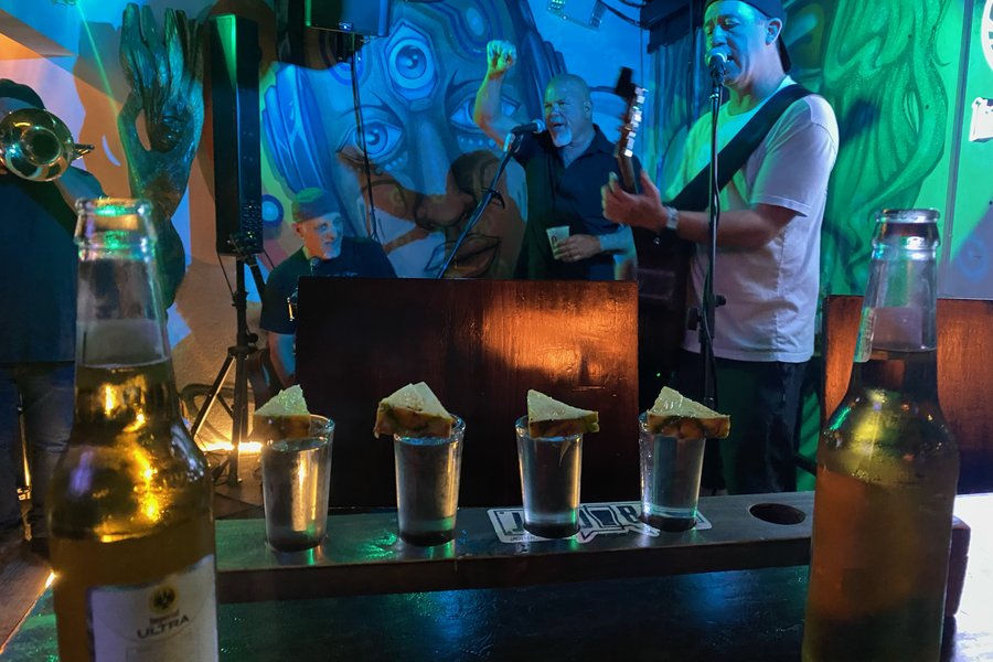 Drinks lined up on the bar at Jaco Bar