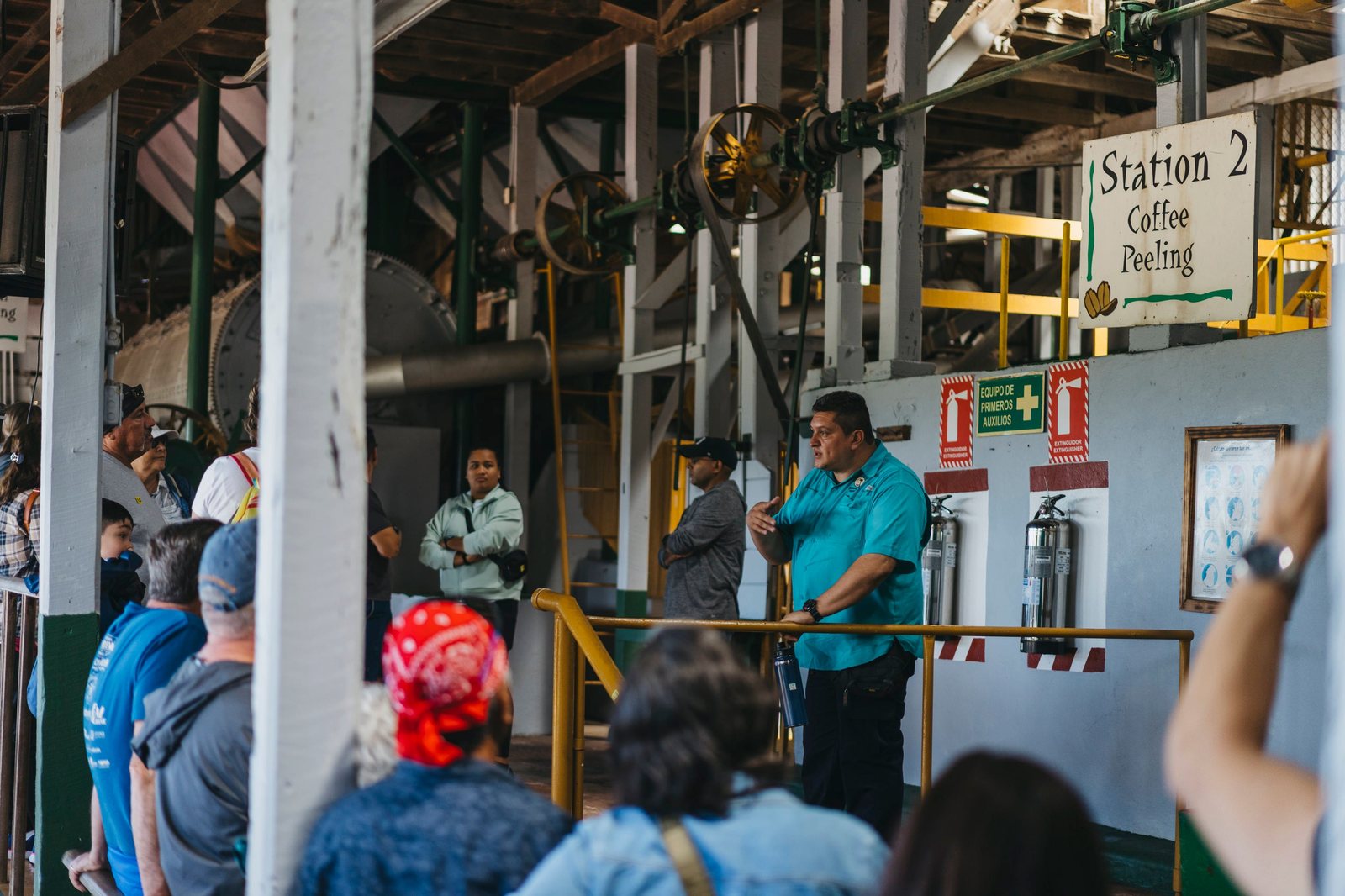 Guide leading guests through the coffee processing tour